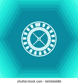 Vector flat casino roulette wheel icon on hexagonal background 
