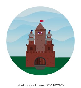 vector flat Castle, a fortress against the backdrop of the hills