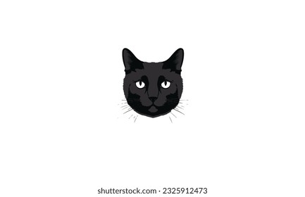 Vector flat cat face black isolated on white background