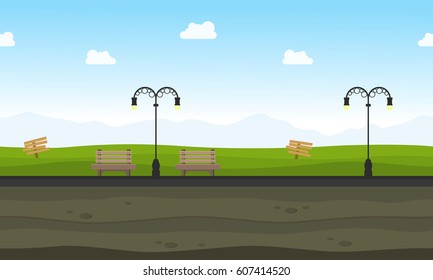 Vector flat of chair with street lamp background landscape