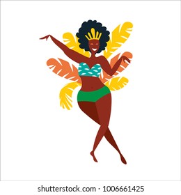 Vector flat character. Brazilian samba dancers of the carnival in Rio de Janeiro. Girl in a festive suit. Vector 
Illustration. 