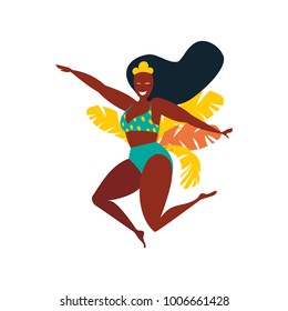 Vector flat character. Brazilian samba dancers of the carnival in Rio de Janeiro. Girl in a festive suit. Vector 
Illustration. 