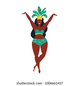 Vector flat character. Brazilian samba dancers of the carnival in Rio de Janeiro. Girl in a festive suit. Vector 
Illustration. 