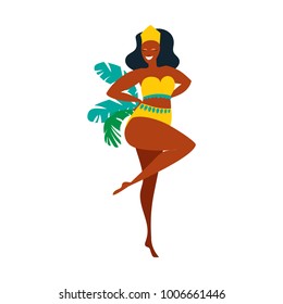 Vector flat character. Brazilian samba dancers of the carnival in Rio de Janeiro. Girl in a festive suit. Vector 
Illustration. 