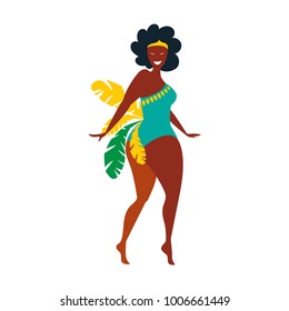 Vector flat character. Brazilian samba dancers of the carnival in Rio de Janeiro. Girl in a festive suit. Vector 
Illustration. 