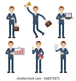 Vector flat character cartoon business man set icon template