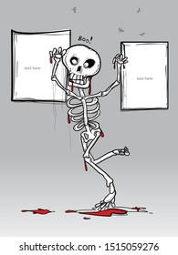 vector flat character design on skeleton and copy space ,Iblack & white, deal for halloween themed graphic and web design.doodle style