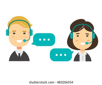 Vector flat character icons Male and female call center avatars. conceptual of communication.isolated on white background