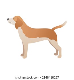 Vector flat character illustration of cute standing dog isolated on a white background