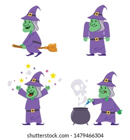 Vector flat character of old creepy witch.