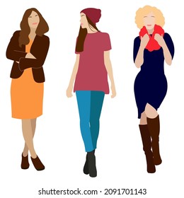vector flat character stylish girls set