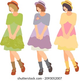 vector flat character stylish girls set