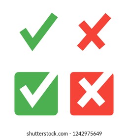 Vector flat check mark icons for web and mobile apps. Red and green colors.