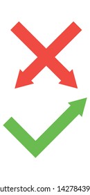 Vector flat check mark icons for web and mobile apps. Red and green colors.
