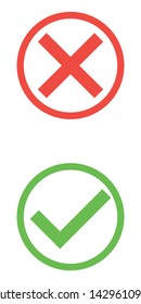 Vector flat check mark icons for web and mobile apps. Red and green colors.