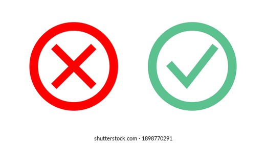 Vector flat check mark icons with long shadow for web and mobile apps. Red and green colors.