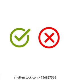 Vector flat check mark icons with long shadow for web and mobile apps. Red and green colors.