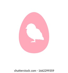 Vector flat chick silhouette in pink egg isolated on white background