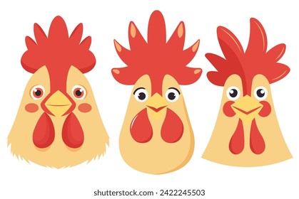 Ilustraciones de la cara de pollo plana vectorial