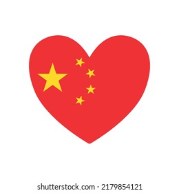 Vektor-Flachchinesisch-chinesisches Flaggenherz einzeln auf weißem Hintergrund