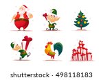 Vector flat christmas elf portrait set. Santa elf character. Cartoon style illustration. Happy New Year, Merry Xmas design element. Good for congratulation card, banner, flayer, leaflet, poster.
