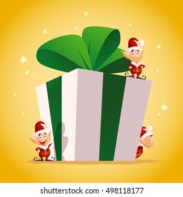 Vector flat christmas elf portrait set. Santa elf character. Cartoon style illustration. Happy New Year, Merry Xmas design element. Good for congratulation card, banner, flayer, leaflet, poster.