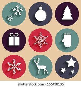 Vector flat Christmas icons in retro style