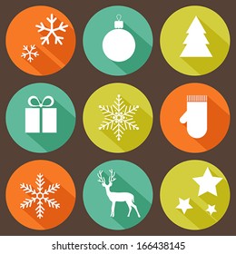 Vector flat Christmas icons in retro style 