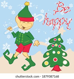 Vector flat christmas santa claus elf character portrait isolated. Cartoon style illustration. Happy New Year, Merry Xmas design element. Good for congratulation card, banner, flayer, leaflet, poster.