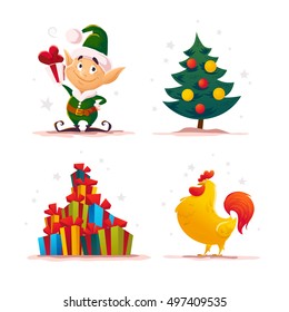 Vector flat christmas santa claus elf character portrait isolated. Cartoon style illustration. Happy New Year, Merry Xmas design element. Good for congratulation card, banner, flayer, leaflet, poster.