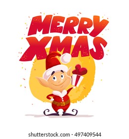 Vector flat christmas santa claus elf character portrait isolated. Cartoon style illustration. Happy New Year, Merry Xmas design element. Good for congratulation card, banner, flayer, leaflet, poster.