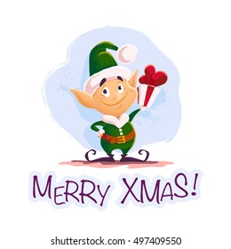 Vector flat christmas santa claus elf character portrait isolated. Cartoon style illustration. Happy New Year, Merry Xmas design element. Good for congratulation card, banner, flayer, leaflet, poster.