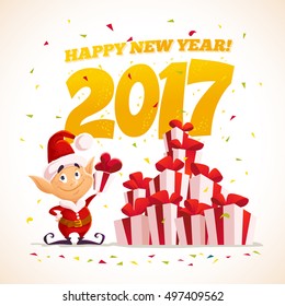 Vector flat christmas santa claus elf character portrait isolated. Cartoon style illustration. Happy New Year, Merry Xmas design element. Good for congratulation card, banner, flayer, leaflet, poster.