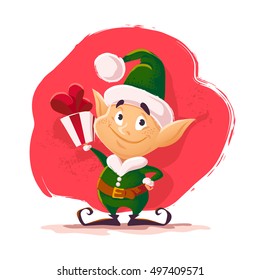 Vector flat christmas santa claus elf character portrait isolated. Cartoon style illustration. Happy New Year, Merry Xmas design element. Good for congratulation card, banner, flayer, leaflet, poster.
