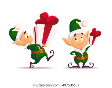 Vector flat christmas santa claus elf character portrait isolated. Cartoon style illustration. Happy New Year, Merry Xmas design element. Good for congratulation card, banner, flayer, leaflet, poster.