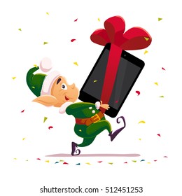 Vector flat christmas santa claus elf character portrait isolated. Cartoon style illustration. Happy New Year, Merry Xmas design element. Good for congratulation card, banner, flayer, leaflet, poster.