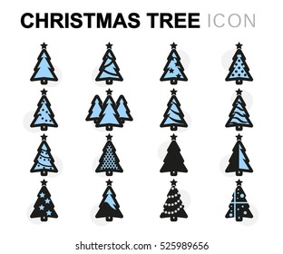 Vector flat christmas tree icons set on white background