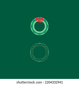 Vector flat Christmas wreaths illustration with bow