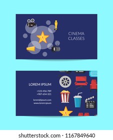 Vector flat cinema icons business card template for talent agency or cinema school illustration