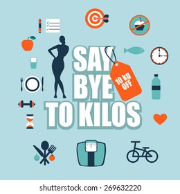 vector flat circle design elements of diet and fitness