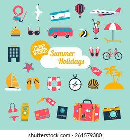 vector flat circle icons set of family summer holidays infographic