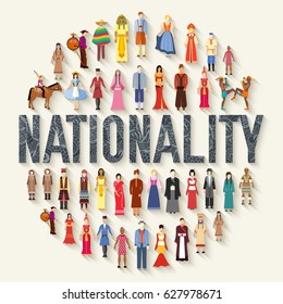 Vector flat circle nationality concept illustration concept set. People Friendship. International Day of the World Indigenous Peoples.