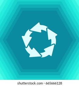 Vector flat circle round arrows for business, diagram on hexagonal background 