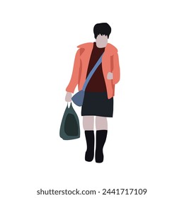 Infografía de la ciudad plana vectorial. Imagen gráfica plana de una niña en ropa de invierno