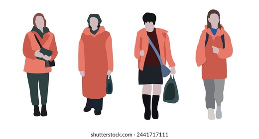 Vector flat city infographics. Flat graphic image of a girl in winter clothes