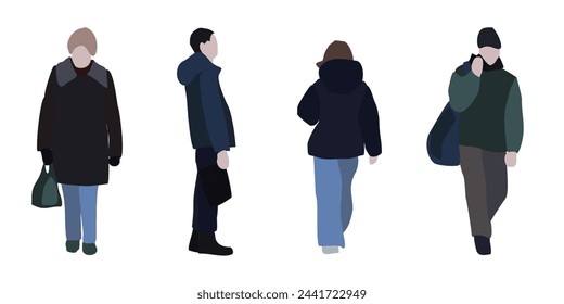 Vector flat city infographics. Flat graphic image of a people in winter clothes
