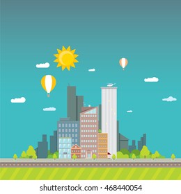 vector flat city skyline modern style illustration. vector big city