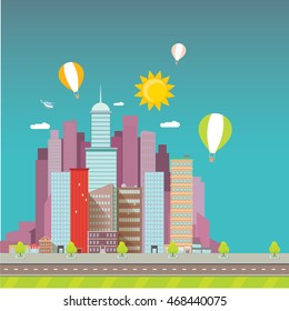 vector flat city skyline modern style illustration. vector big city