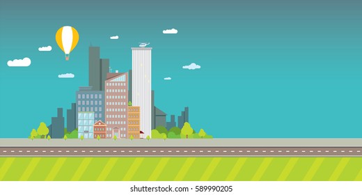 vector flat city skyline modern style illustration. vector big city