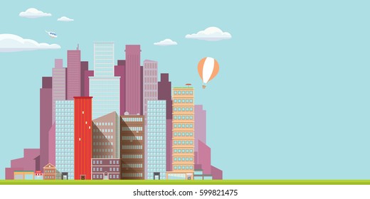vector flat city skyline modern style illustration. vector big city